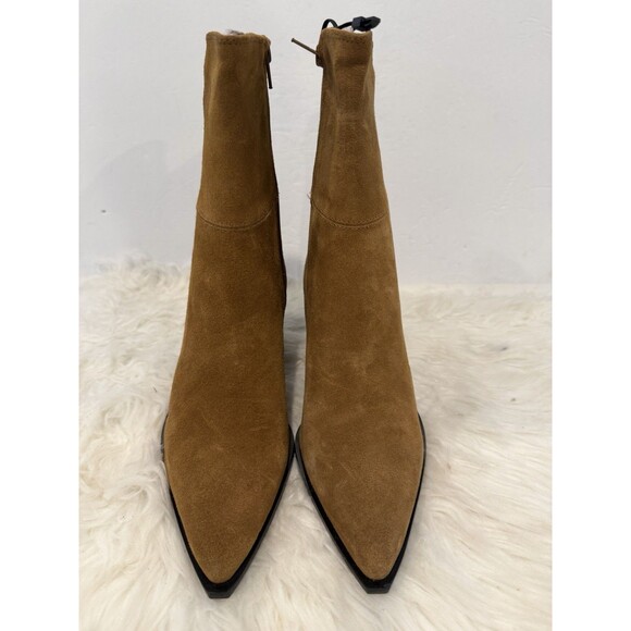 ZARA Women Square Toe Topstitched Split Suede Ankle Boots Brown US 9 EUR 40 - Picture 7 of 14